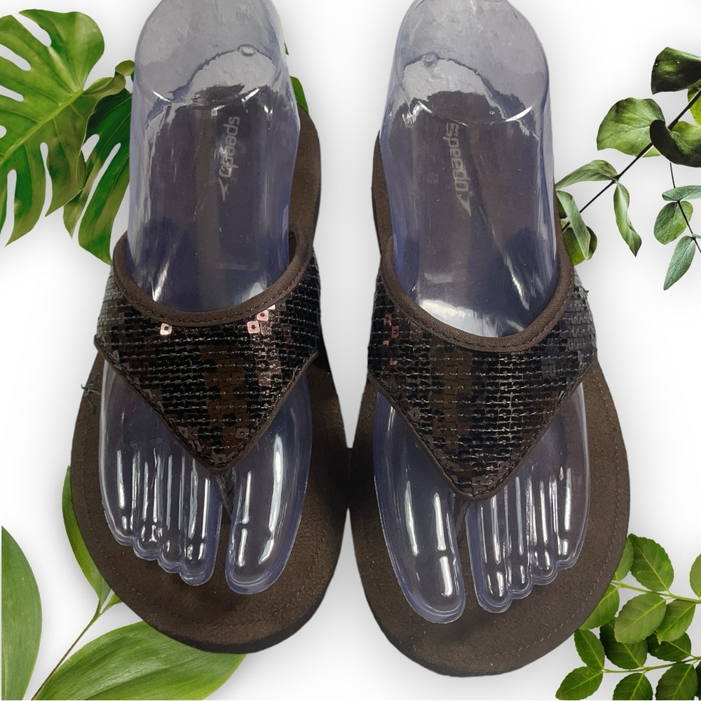 Speedo Women's Brown Wedge Sequin Flip Flops  Size 7